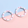 Set of two 25mm round spring gate rings with pink polka dots for DIY keychains - White
