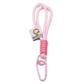 Porte-clés en corde tressée rose avec boucle en D assortie et étiquette en tissu blanc - Rose