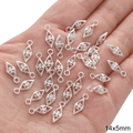 Silver hollow diamond-shaped charm with floral texture for DIY bracelet, 14x5mm - Rhombus Hollow Pendant (BJI1167) / 14x5mm