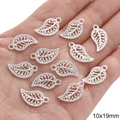 Leaf-shaped alloy DIY jewelry pendants with silver plating and hollow silk design 10x19mm - 10x19mm