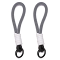DIY braided alloy and polyester cord keychain with black metal rings in grey and white - Black
