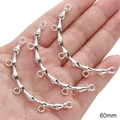 60mm silver-plated bamboo curved tube connector with side loops for DIY jewelry - 60mm