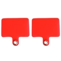 Set of two flexible red phone tether tabs with silver reinforced metal ring loop - 5.5x5.7cm / Red