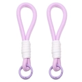 Handmade light purple woven lanyard keychain with silver metal spring ring for DIY crafts - Purple