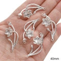 Silver alloy lotus flower pendant for DIY jewelry making, 40mm hollow curved tube charm - 40mm