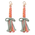 Set di due portachiavi a fiocco intrecciati a mano rosa e verdi con chiusura in oro rosa - Fiore Rosso Anguria / Rosso Anguria
