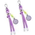 Portachiavi artigianale in nylon intrecciato viola con faccina e moschettone in metallo - Viola