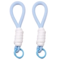Blue and white woven rope keychain with spring ring connector, 2-piece set - Diameter approx. 25mm, Total length approx. 16cm (1pc/Pack) / Blue