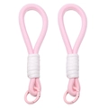 Set of two pink braided alloy and polyester cord lanyards with metal spring buckles - Diameter approx. 25mm, Total length approx. 16cm (1pc/Pack) / Pink