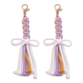 Portachiavi margherita intrecciato a mano lavanda e bianco con fiocco viola e gancio - Viola