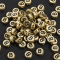 Flat round gold acrylic bead with black letter B for DIY jewelry making and necklaces - 4x7mm Hole approx 1mm Gold with Black Letter (50 Pieces/Pack) / Letter B