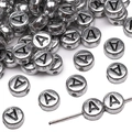 Silver acrylic letter A round spacer beads for DIY jewelry and necklace making - 4x7mm (50 Pieces/Pack) / Letter A