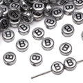 Silver color acrylic letter B bead for DIY jewelry making with retro metallic finish - 4x7mm (50 Pieces/Pack) / Letter B