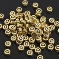 Golden acrylic 4x7mm flat round alphabet bead with letter D for DIY jewelry making - 4x7mm Hole approx 1mm Gold with Black Letter (50 Pieces/Pack) / Letter D