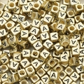 6mm gold acrylic square beads with black letter A for DIY jewelry making and crafts - Letter A / 6x6mm (50 Pieces/Pack)