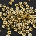Golden acrylic 4x7mm flat round beads with black letter E for DIY jewelry necklaces - 4x7mm Hole approx 1mm Gold with Black Letter (50 Pieces/Pack) / Letter E