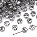 Silver acrylic letter E beads for DIY jewelry making 4x7mm flat round beads - 4x7mm (50 Pieces/Pack) / Letter E