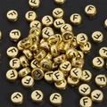 Flat round gold acrylic letter F beads for DIY jewelry and necklace making - 4x7mm Hole approx 1mm Gold with Black Letter (50 Pieces/Pack) / Letter F