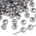 Silver 4x7mm acrylic alphabet beads with black letter F for DIY necklace jewelry making - 4x7mm (50 Pieces/Pack) / Letter F