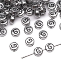 Silver acrylic alphabet bead with black letter G for DIY jewelry making and crafts - 4x7mm (50 Pieces/Pack) / Letter G