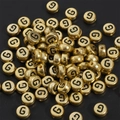 Golden 4x7mm acrylic round bead with black letter G for DIY jewelry making - 4x7mm Hole approx 1mm Gold with Black Letter (50 Pieces/Pack) / Letter G