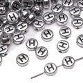 Silver acrylic alphabet bead with black letter H for DIY handmade jewelry crafts - 4x7mm (50 Pieces/Pack) / Letter H
