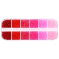 3mm glass seed beads in red and pink gradients within a 12-slot organizer box - Transparent Red Pink Series