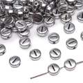 Silver round flat acrylic beads with black dash design for DIY jewelry necklace making - 4x7mm (50 Pieces/Pack) / Letter I