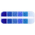 3mm blue gradient glass seed beads set in a 12-grid organizer box for DIY jewelry making - Transparent Blue Series