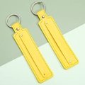 Bright yellow leather keychain strap with silver ring and precision stitching - Bright Yellow