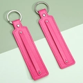 Rose pink leather keychain set with silver rivets and polished stainless steel ring - Rose Red