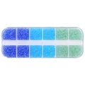 Set de perles de rocaille 3mm bleues et vertes en boîte de 12 grilles pour bijoux - Série Bleu Vert Transparent