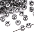 Silver 4x7mm acrylic letter M flat round beads for DIY handmade jewelry bracelets - 4x7mm (50 Pieces/Pack) / Letter M