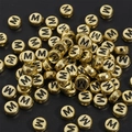 Golden acrylic 4x7mm round beads with black letter M for DIY handmade jewelry crafts - 4x7mm Hole approx 1mm Gold with Black Letter (50 Pieces/Pack) / Letter M