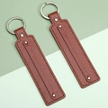 Set of two dark brown leather keychains with neat stitching and silver metal rings - Dark Brown