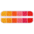 Set de perles de rocaille 3mm en boîte 12 cases avec tons jaune, orange et rouge DIY - Série Rouge Jaune Mat