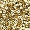 Golden acrylic 6mm square cube beads with black dash pattern for DIY jewelry making - Letter I / 6x6mm (50 Pieces/Pack)