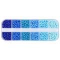 Coffret de perles de rocaille 3mm dégradé bleu 12 compartiments pour bijoux DIY - Série Bleu Mat