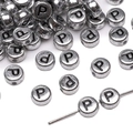Silver round acrylic alphabet bead featuring black letter P for DIY jewelry making - 4x7mm (50 Pieces/Pack) / Letter P