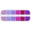 Set de perles de rocaille violettes 3mm en boîte de 12 compartiments pour bijoux - Série Violet Mat