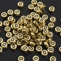 Golden acrylic 4x7mm round letter bead with black number zero for DIY jewelry making - 4x7mm Hole approx 1mm Gold with Black Letter (50 Pieces/Pack) / Letter O