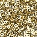 6mm gold acrylic cube beads with black letter K for DIY jewelry and bracelets - Letter K / 6x6mm (50 Pieces/Pack)