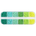 Kit DIY avec perles de verre 3mm en boîte 12 cases aux dégradés vert et jaune - Série Vert Mat