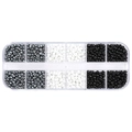 Kit perles DIY 3mm avec 12 compartiments en gris métallisé, blanc mat et noir - Série Noir Blanc Mat