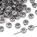 Silver acrylic alphabet bead with letter R engraving for DIY jewelry making - 4x7mm (50 Pieces/Pack) / Letter R