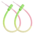 DIY 21mm silicone flower key ring with green pink gradient beads in a 2-piece set - Five-Petal Flower Clasp / Flower Diameter 21mm, Total Length approx 21cm, 2 Pcs/Pack (Tail color not fixed) / Green Head