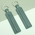 Faux leather keychain in vintage dark green finish with silver ring for DIY accessory - Dark Green