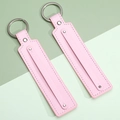 Pink faux leather long keychain strap with silver metal ring and rivet detail - Pink