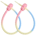 DIY 21mm plum blossom silicone keychain in gradient pink and blue macaron colors - Five-Petal Flower Clasp / Flower Diameter 21mm, Total Length approx 21cm, 2 Pcs/Pack (Tail color not fixed) / Pink Head