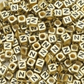 6mm gold acrylic square letter N beads with black print for DIY jewelry making - Letter N / 6x6mm (50 Pieces/Pack)